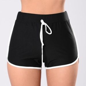 High Wasited White Trim Black Stretch Shorts
